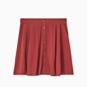 Torrid NWT Size 00/M-L/10 Challis Button Front Skater Mini Skirt Brick R…
